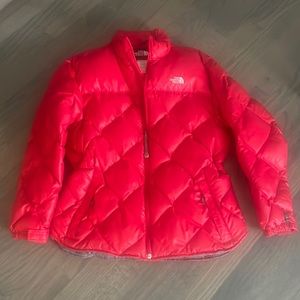 North Face Red Nupste Girls Jacket size XL can also fit woman size small !!!